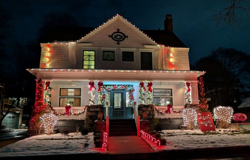 House with Christmas lights during Deck the Halls Tour Michigan